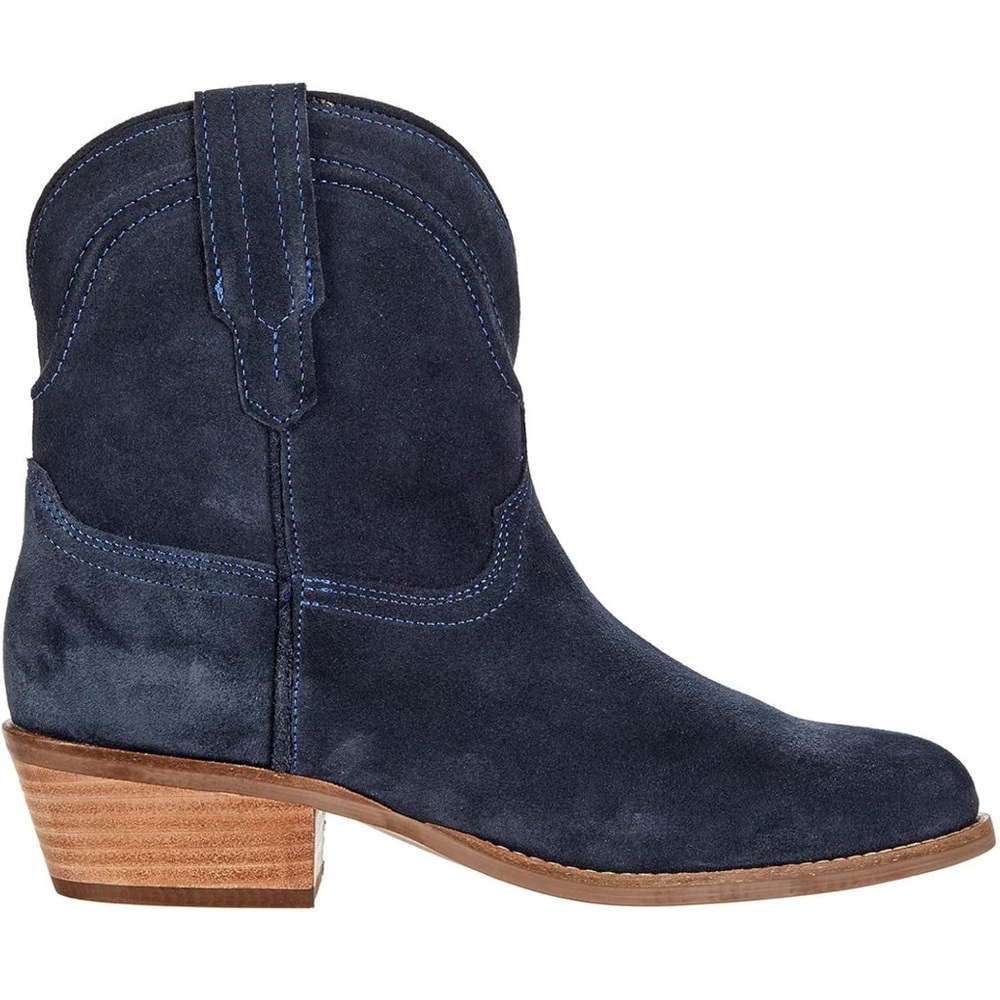 Western Ankle Boots Pointed toe Low Stacked Heel Cowgirl Booties Retro Slouch 2” - Picture 3 of 5